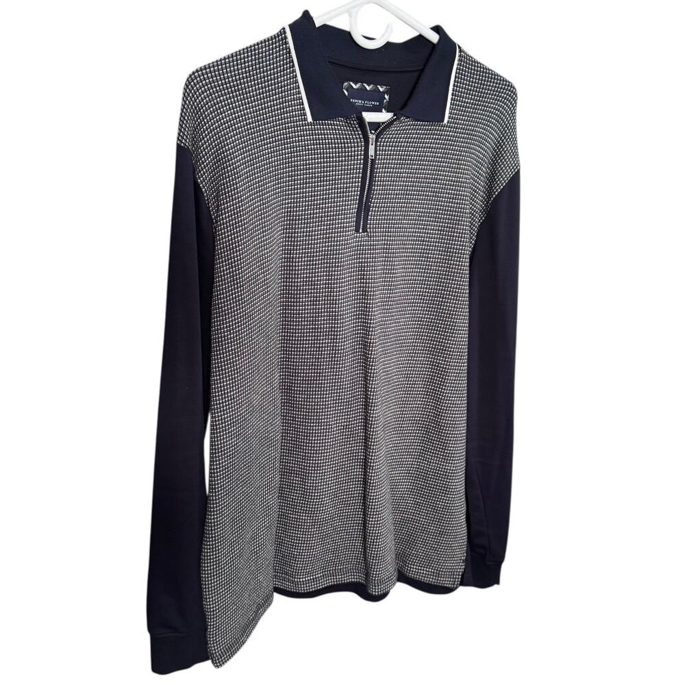 2. Denim & Flower Ricky Singh Men’s Long Sleeve Zippered Polo Navy Patterned
